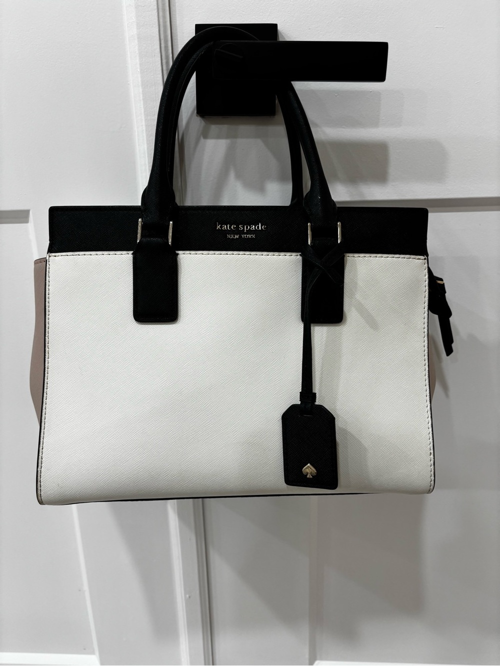 kate spade Two-Tone Satchel in White, Black and Taupe